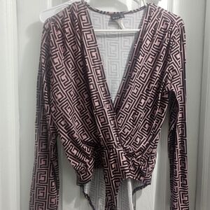 Pink and Black Geometric Long Sleeve Bodysuit Size Large